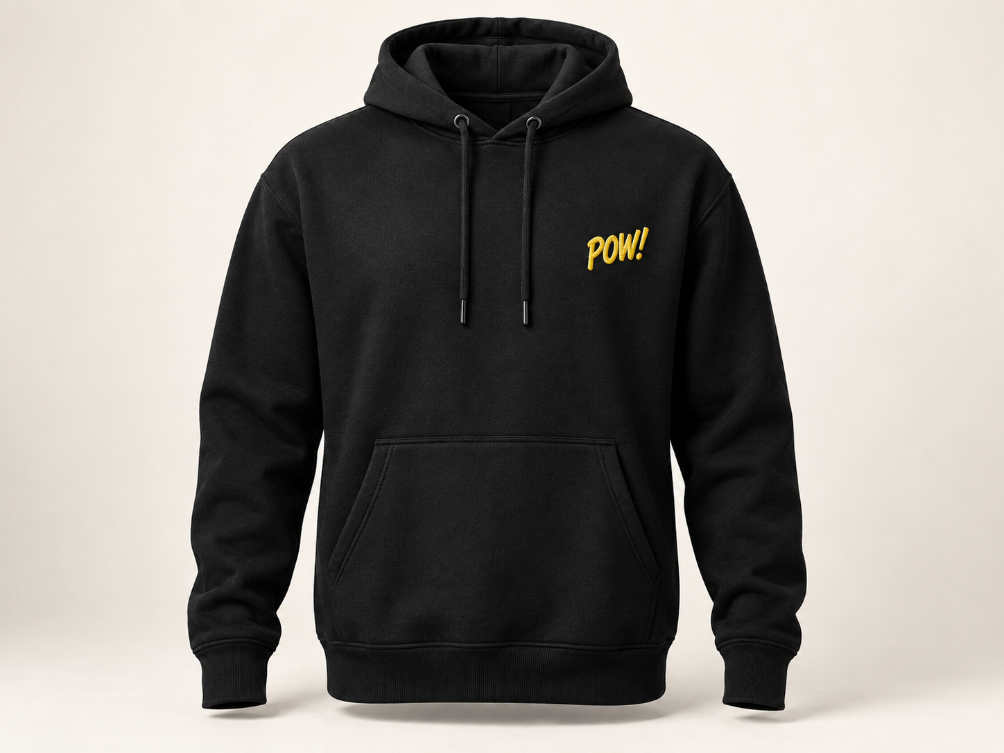 Black hoodie with a yellow embroidered chest logo