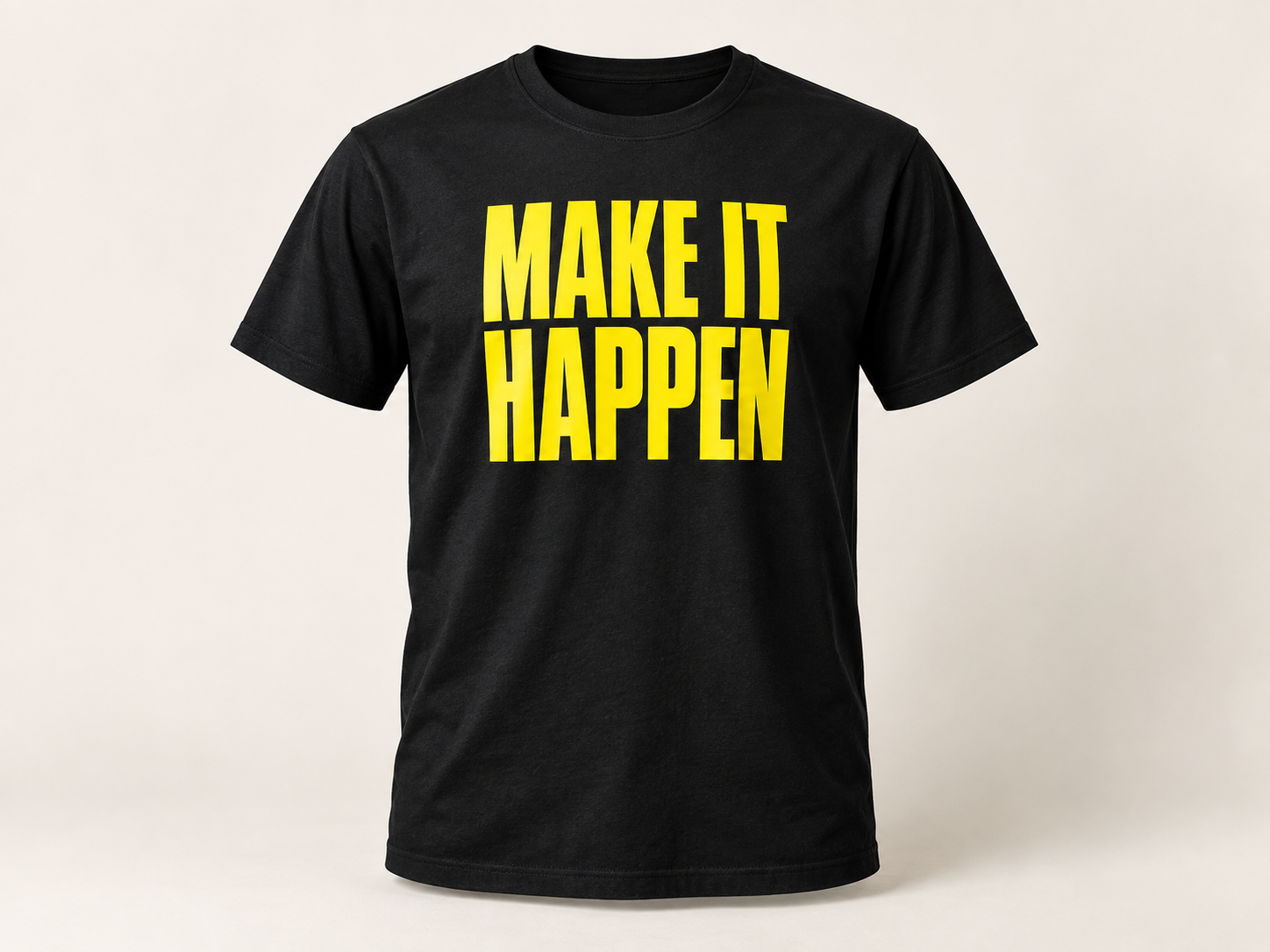 Black T-shirt with bold yellow printed chest design