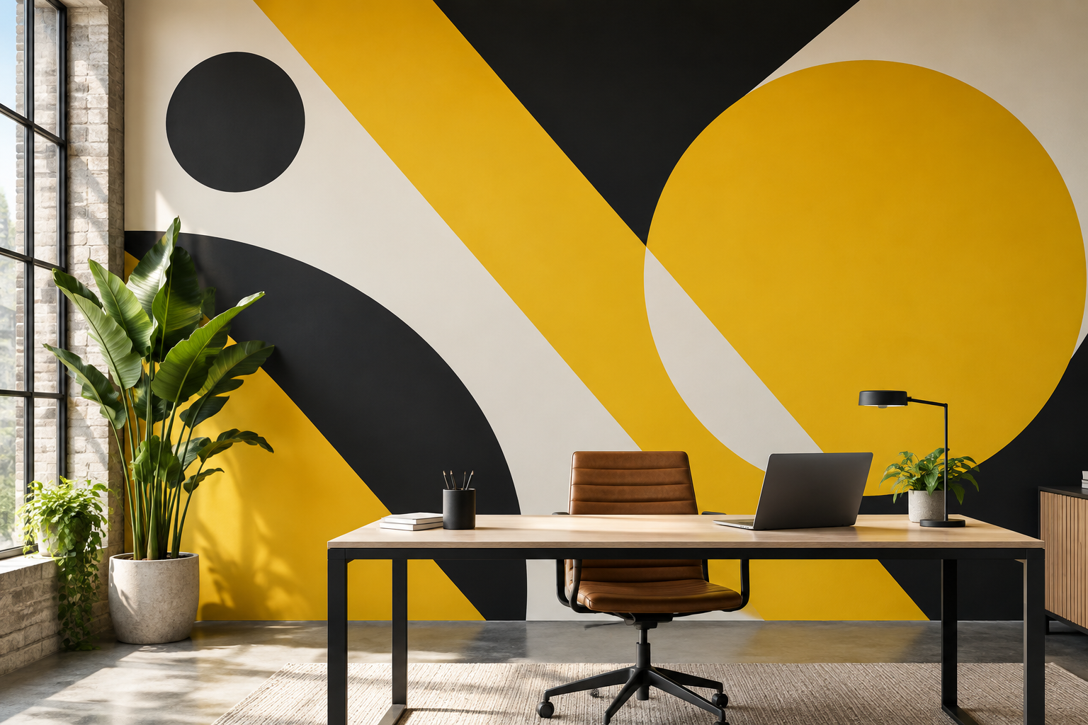Illustrative yellow and black wall mural