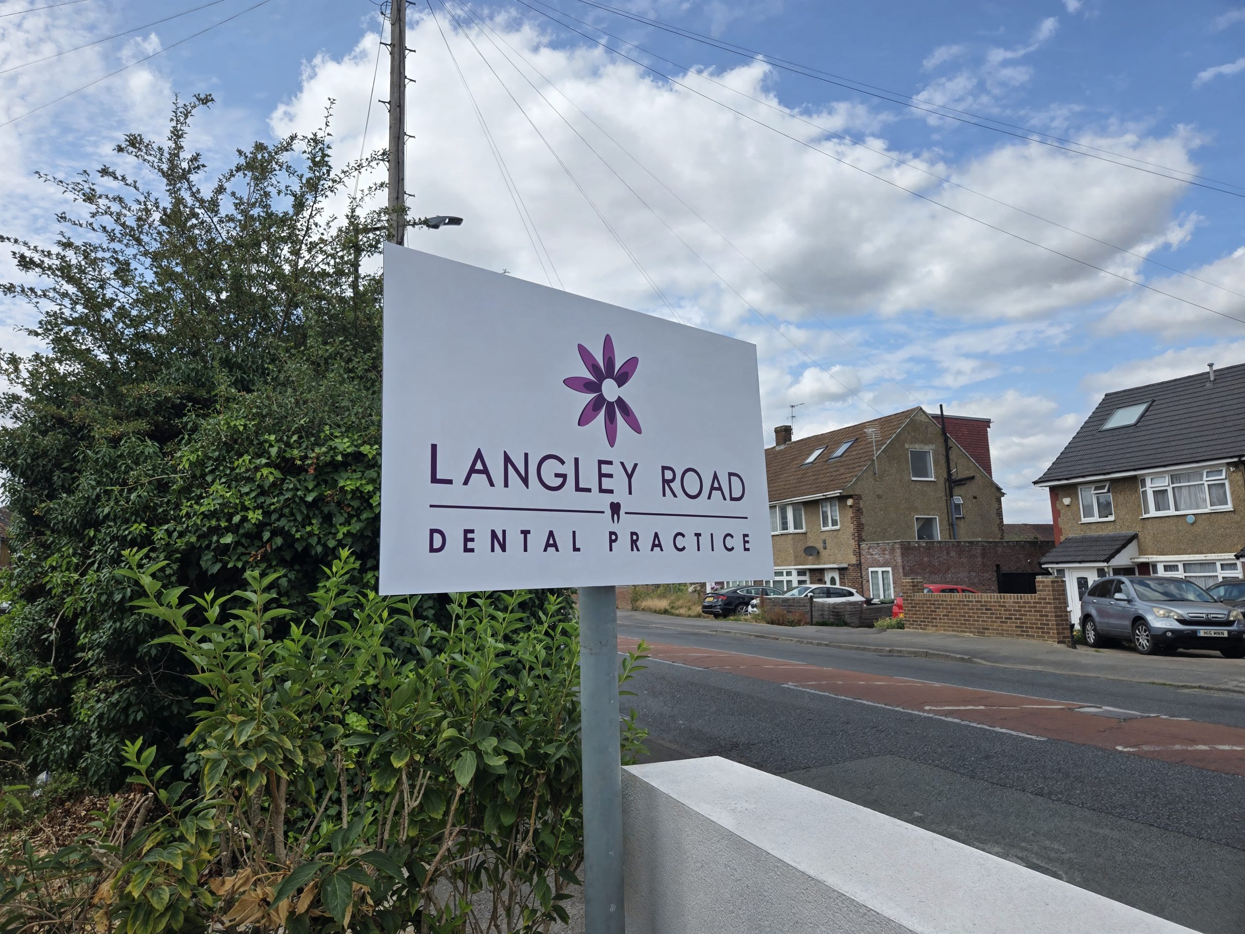 Roadside entrance sign for Langley Road Dental Practice in Slough